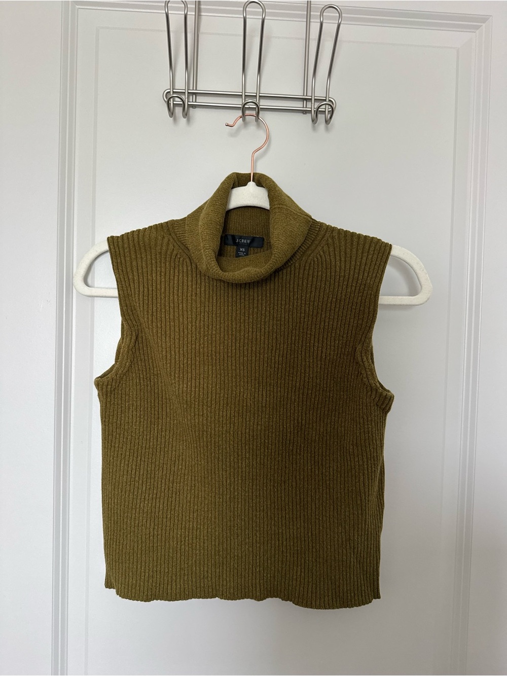 JCREW Olive Green Ribbed Sleeveless Turtleneck Top